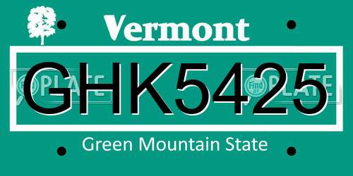 GHK5425 Vermont License Plate