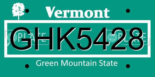 GHK5428 Vermont License Plate