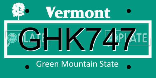 GHK747 Vermont License Plate