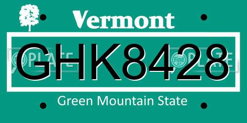 GHK8428 Vermont License Plate
