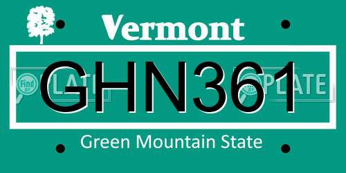 GHN361 Vermont License Plate