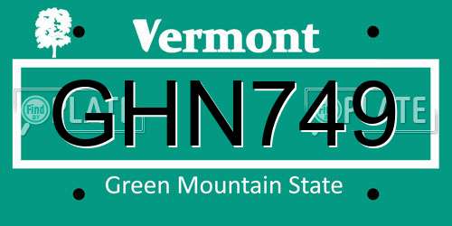 GHN749 Vermont License Plate
