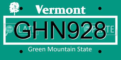 GHN928 Vermont License Plate