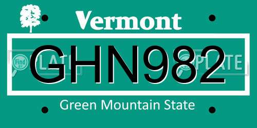 GHN982 Vermont License Plate
