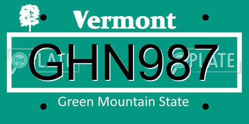 GHN987 Vermont License Plate