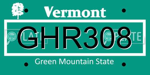 GHR308 Vermont License Plate