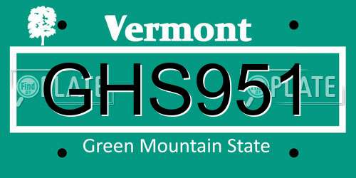 GHS951 Vermont License Plate
