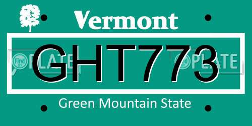 GHT773 Vermont License Plate