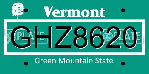 GHZ8620 Vermont License Plate