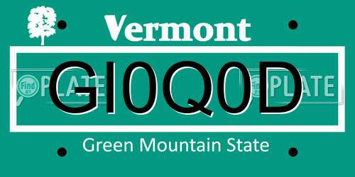 GI0Q0D Vermont License Plate