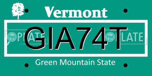 GIA74T Vermont License Plate