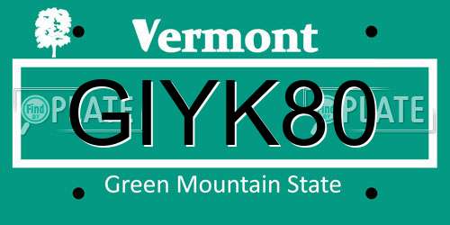 GIYK80 Vermont License Plate