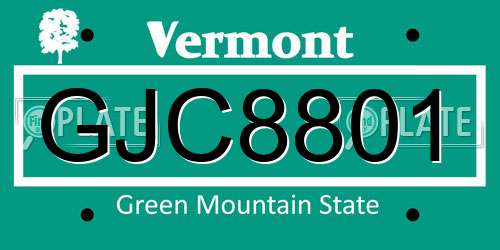 GJC8801 Vermont License Plate