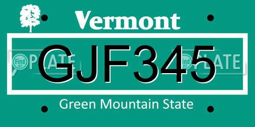 GJF345 Vermont License Plate