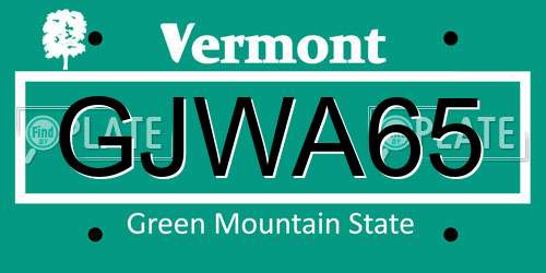 GJWA65 Vermont License Plate
