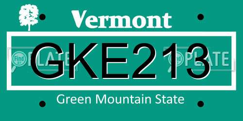 GKE213 Vermont License Plate