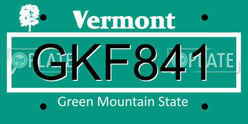 GKF841 Vermont License Plate