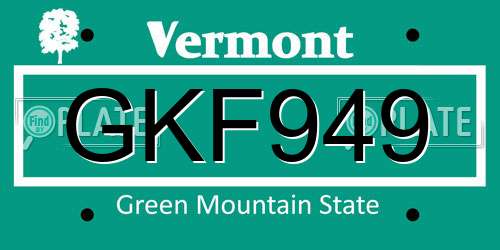 GKF949 Vermont License Plate