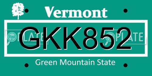 GKK852 Vermont License Plate