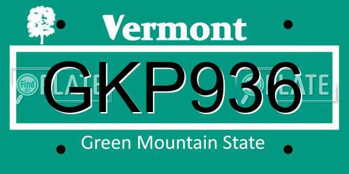 GKP936 Vermont License Plate