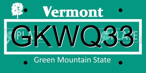 GKWQ33 Vermont License Plate