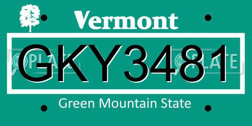 GKY3481 Vermont License Plate