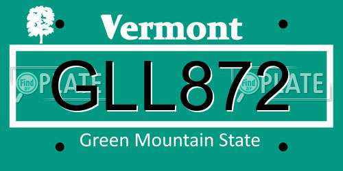 GLL872 Vermont License Plate