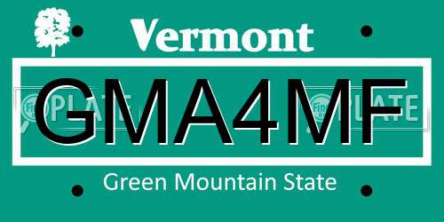 GMA4MF Vermont License Plate