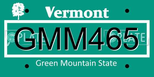 GMM465 Vermont License Plate