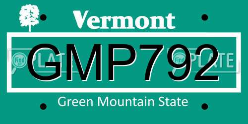 GMP792 Vermont License Plate