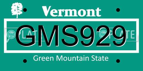 GMS929 Vermont License Plate