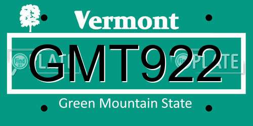 GMT922 Vermont License Plate