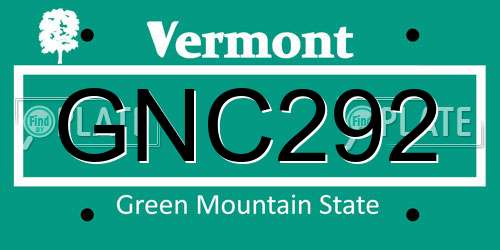 GNC292 Vermont License Plate