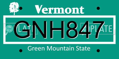 GNH847 Vermont License Plate