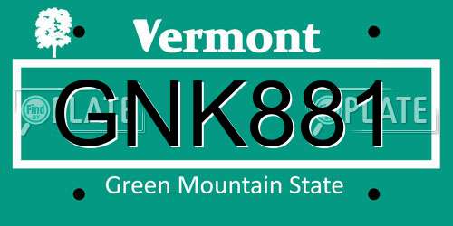 GNK881 Vermont License Plate