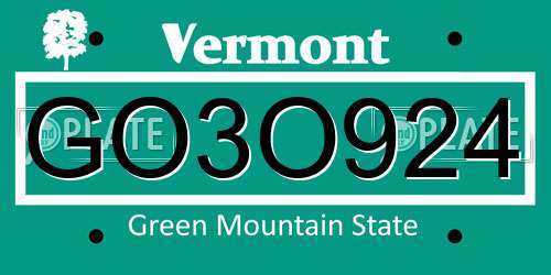 GO3O924 Vermont License Plate