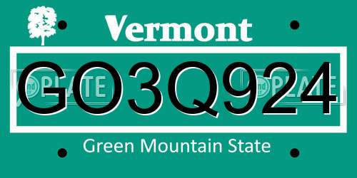 GO3Q924 Vermont License Plate
