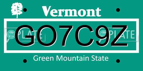 GO7C9Z Vermont License Plate