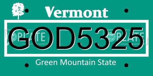 GOD5325 Vermont License Plate
