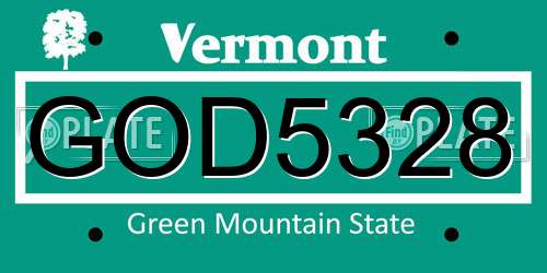 GOD5328 Vermont License Plate