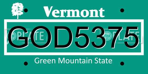 GOD5375 Vermont License Plate