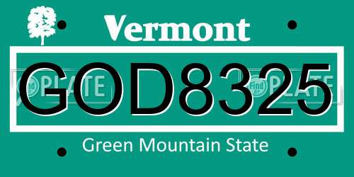 GOD8325 Vermont License Plate