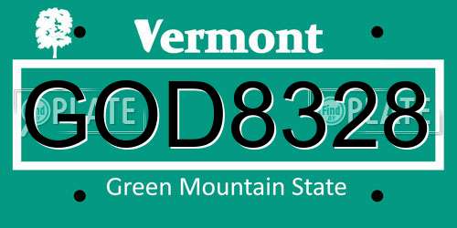GOD8328 Vermont License Plate