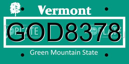 GOD8378 Vermont License Plate