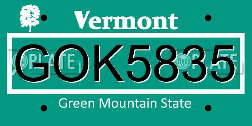 GOK5835 Vermont License Plate