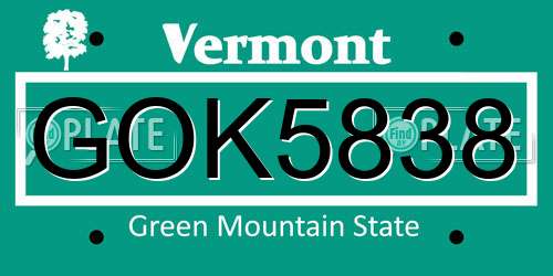 GOK5838 Vermont License Plate