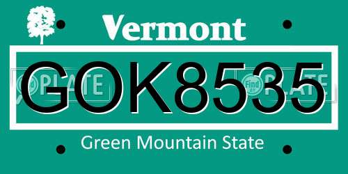GOK8535 Vermont License Plate