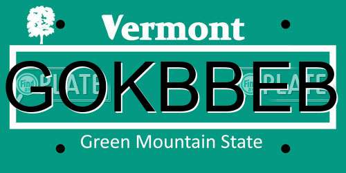 GOKBBEB Vermont License Plate