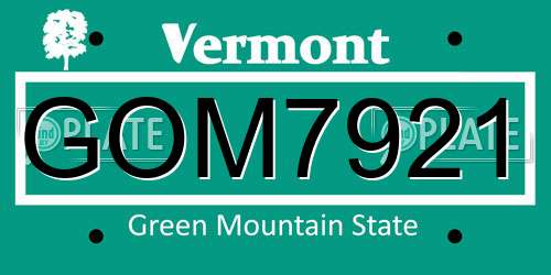 GOM7921 Vermont License Plate