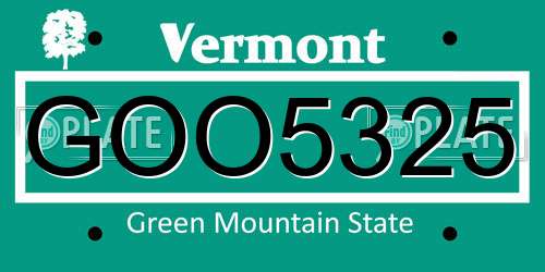 GOO5325 Vermont License Plate